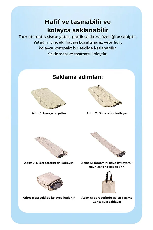 Kendi kendine şişen otomatik tek kişilik yatak